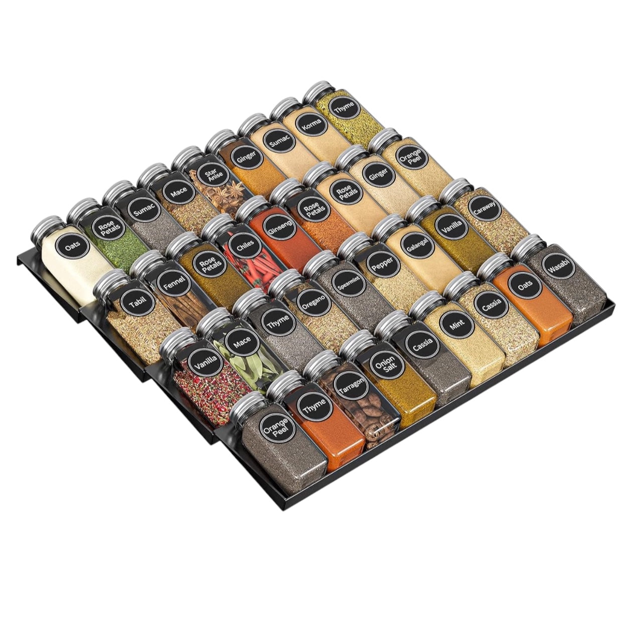 Spice Drawer Organizer with 36 Spice Jars